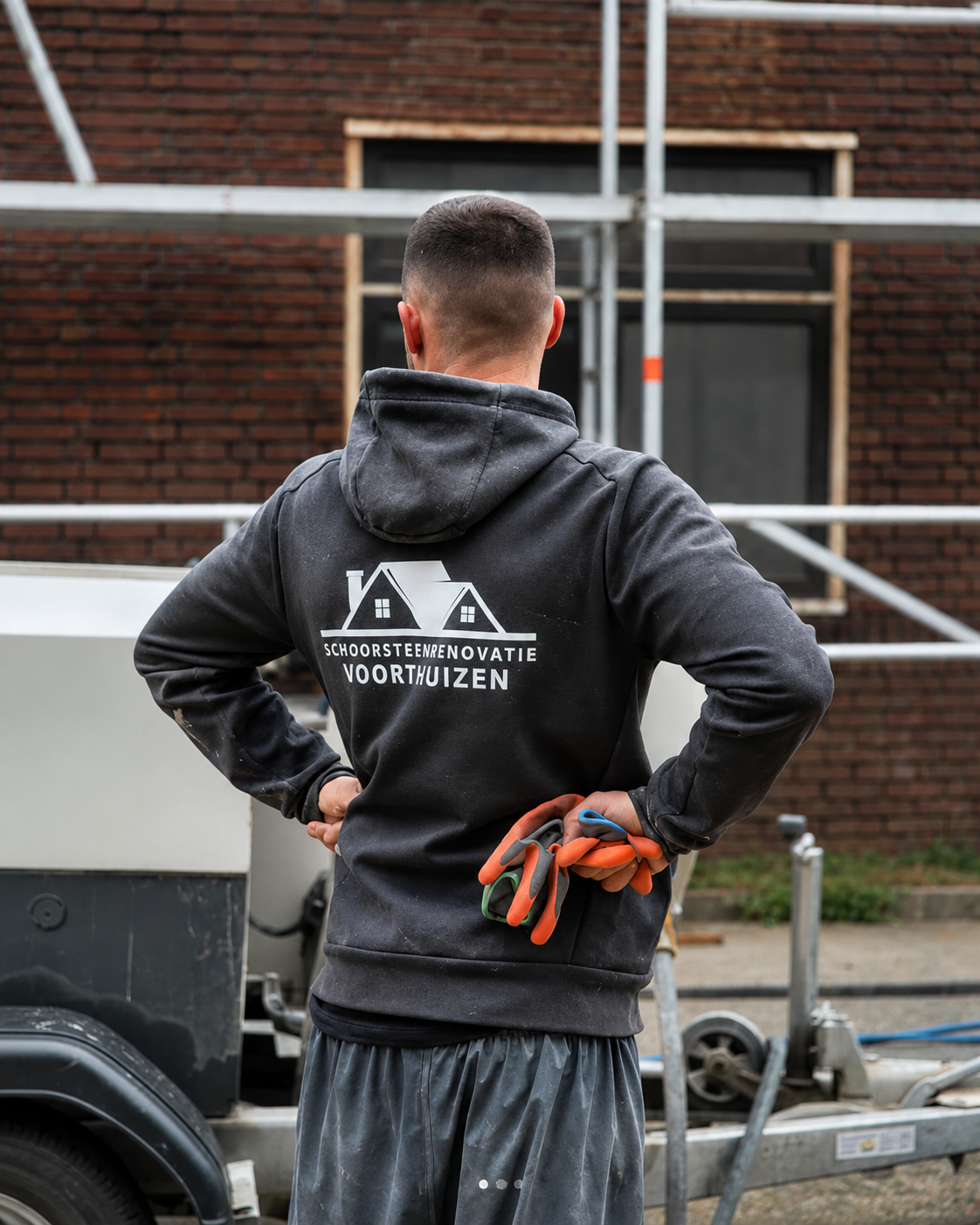 Steven van Schoorsteenrenovatie Voorthuizen aan het werk met 18-ponds bladlood, steigerwerk en schoorsteenrenovatie